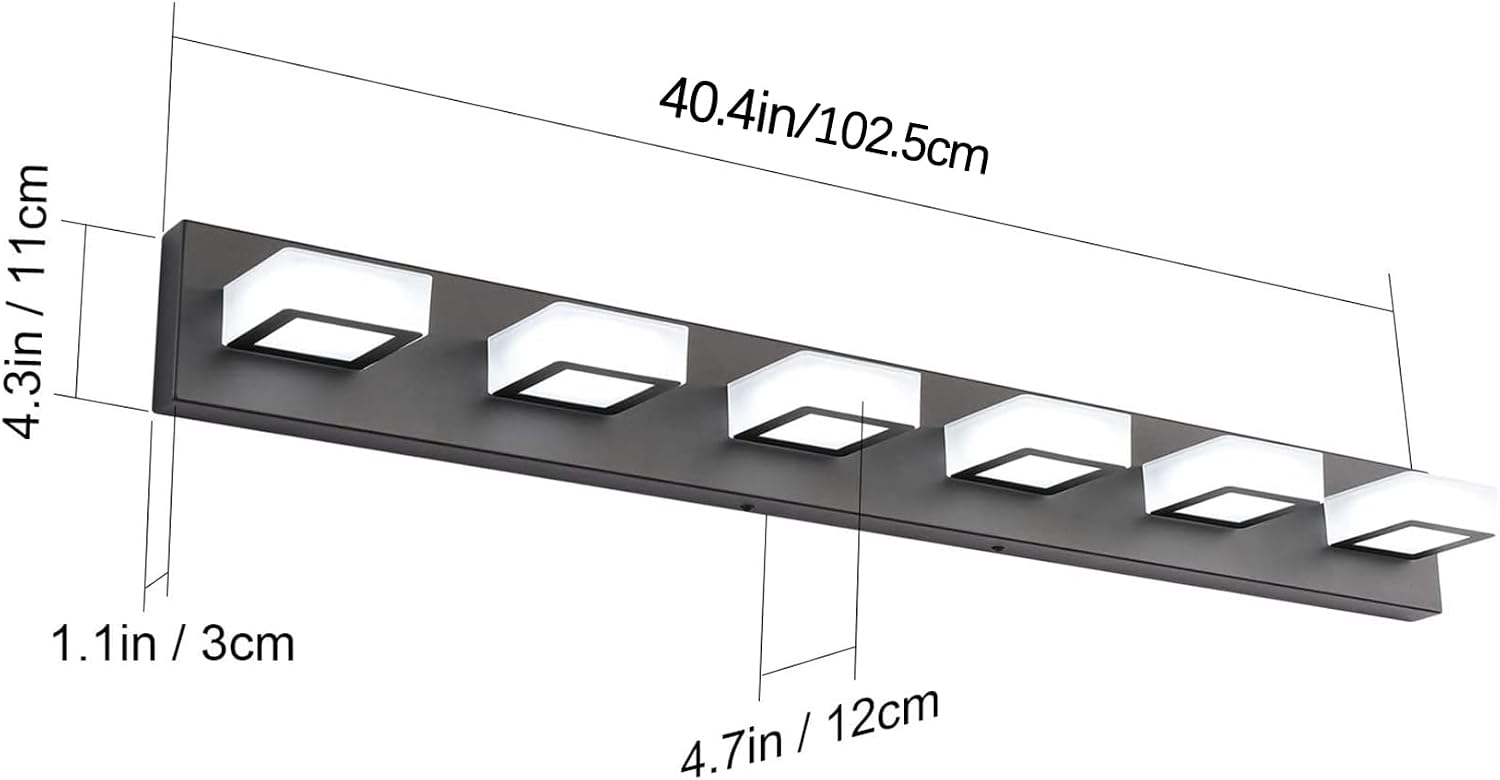 Six-light matte black acrylic vanity fixture with modern minimalist design — view 2
