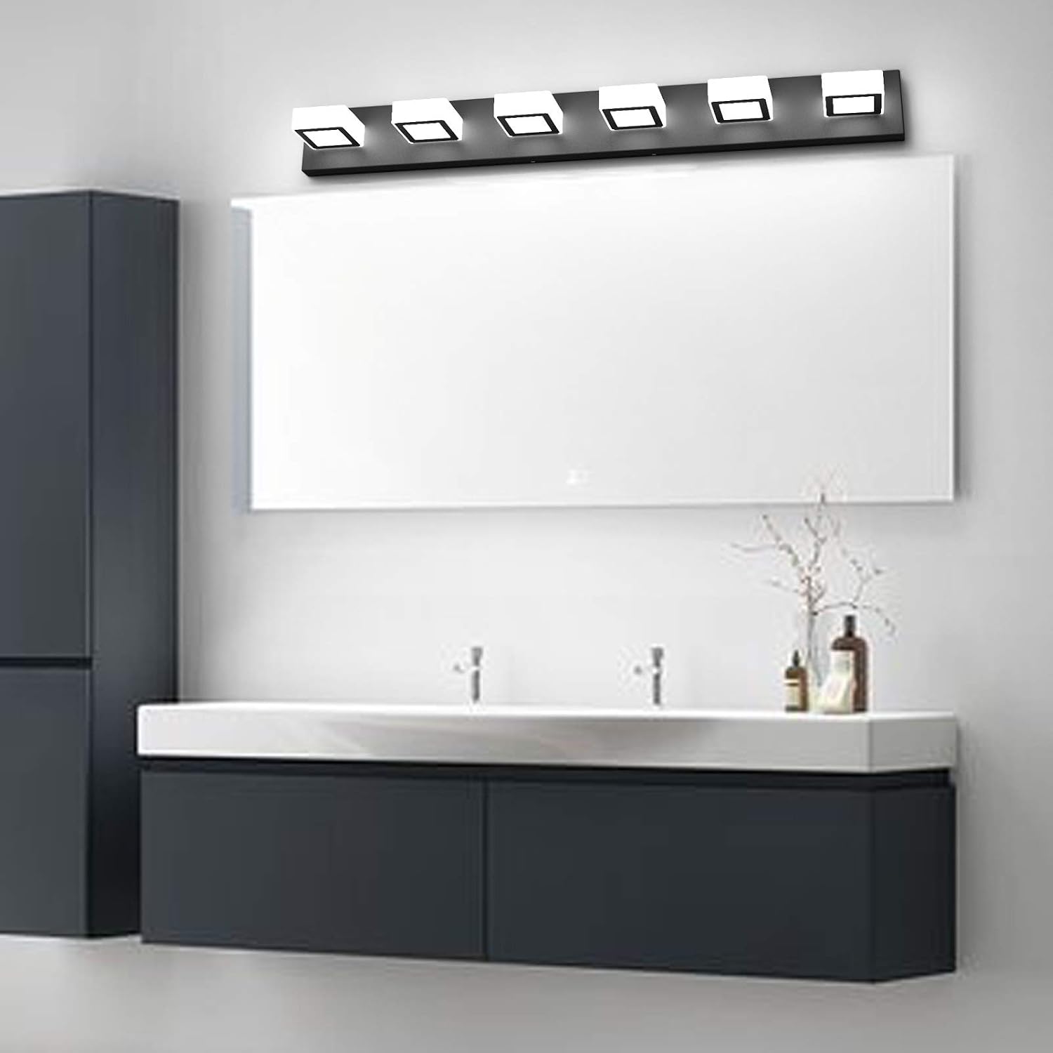 Six-light matte black acrylic vanity fixture with modern minimalist design — view 4