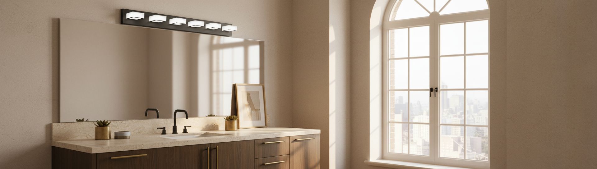 Six-light matte black acrylic vanity fixture with modern minimalist design — view 5b