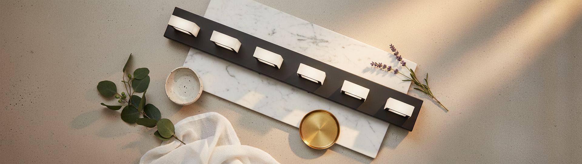 Six-light matte black acrylic vanity fixture with modern minimalist design — hero view 2