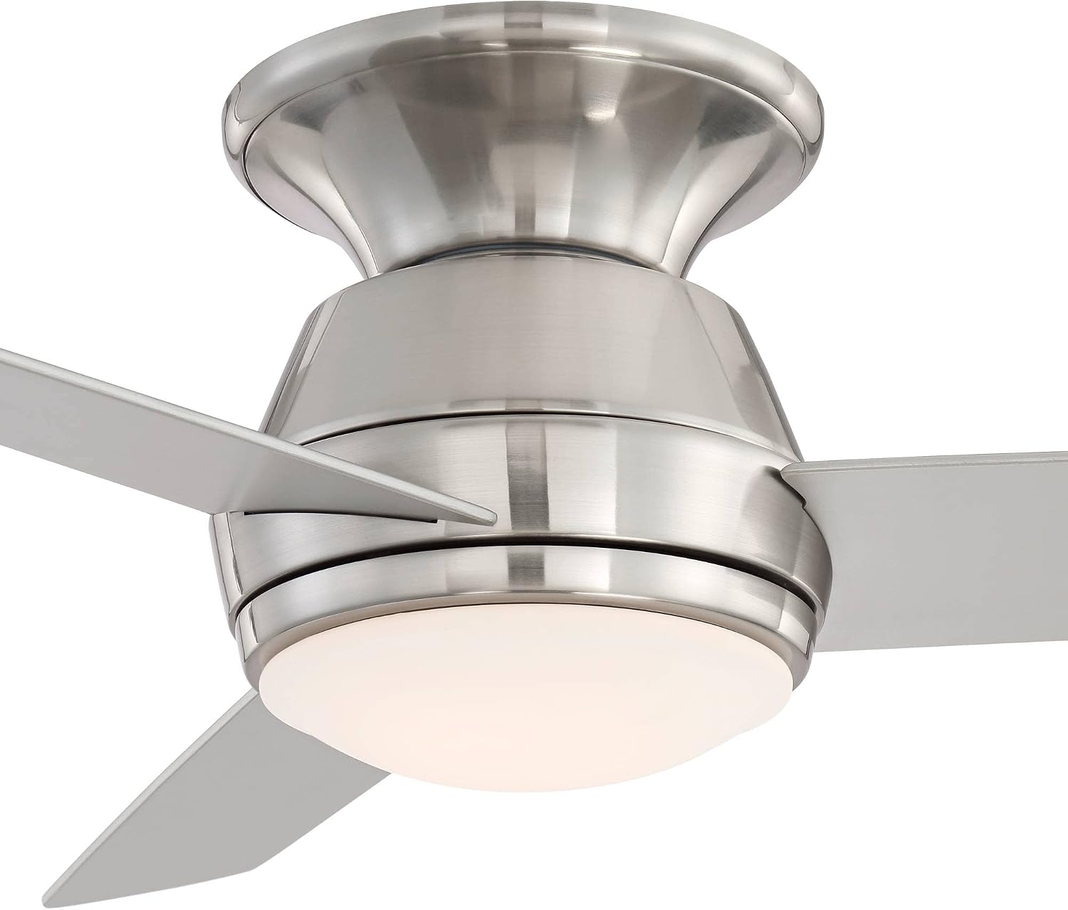 44-inch hugger ceiling fan with brushed nickel finish and opal glass light fixture, shown in [color] setting against [room background] — back