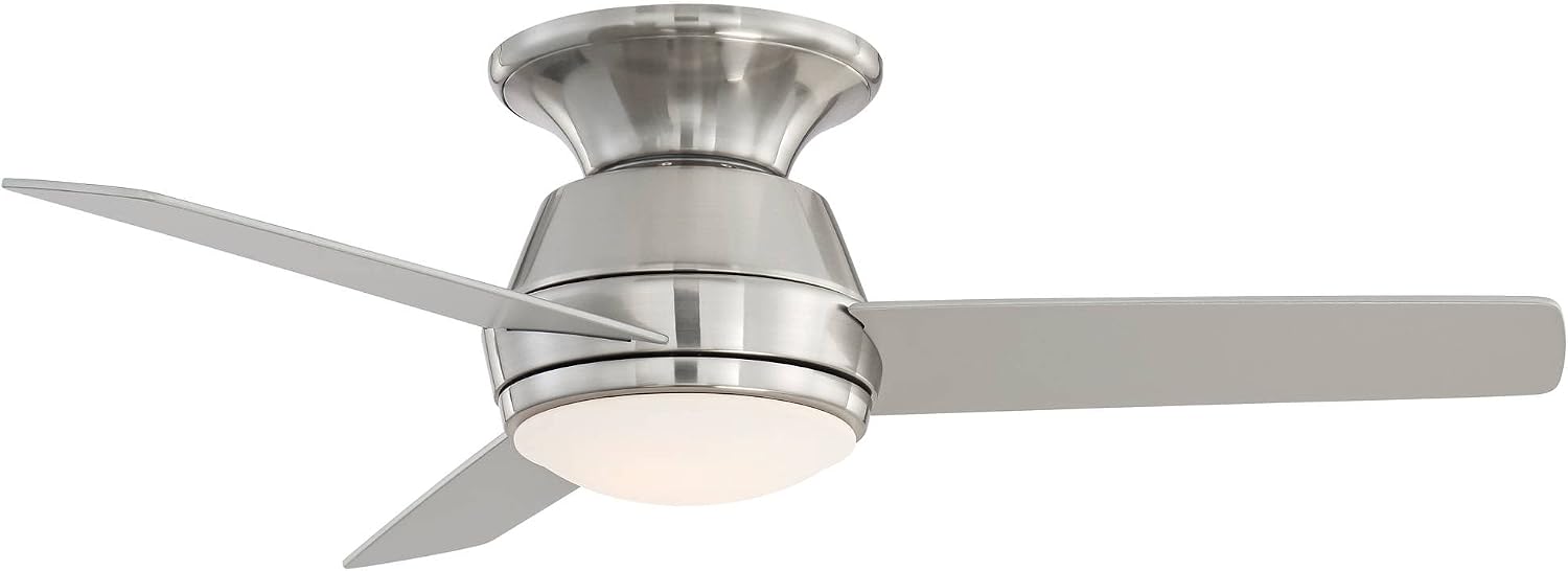 44-inch hugger ceiling fan with brushed nickel finish and opal glass light fixture, shown in [color] setting against [room background] — view 2