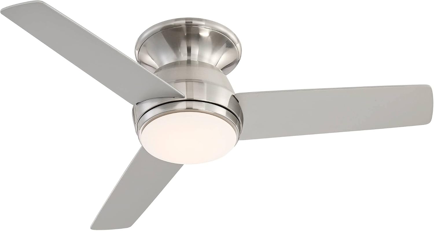 44-inch hugger ceiling fan with brushed nickel finish and opal glass light fixture, shown in [color] setting against [room background] — view 3