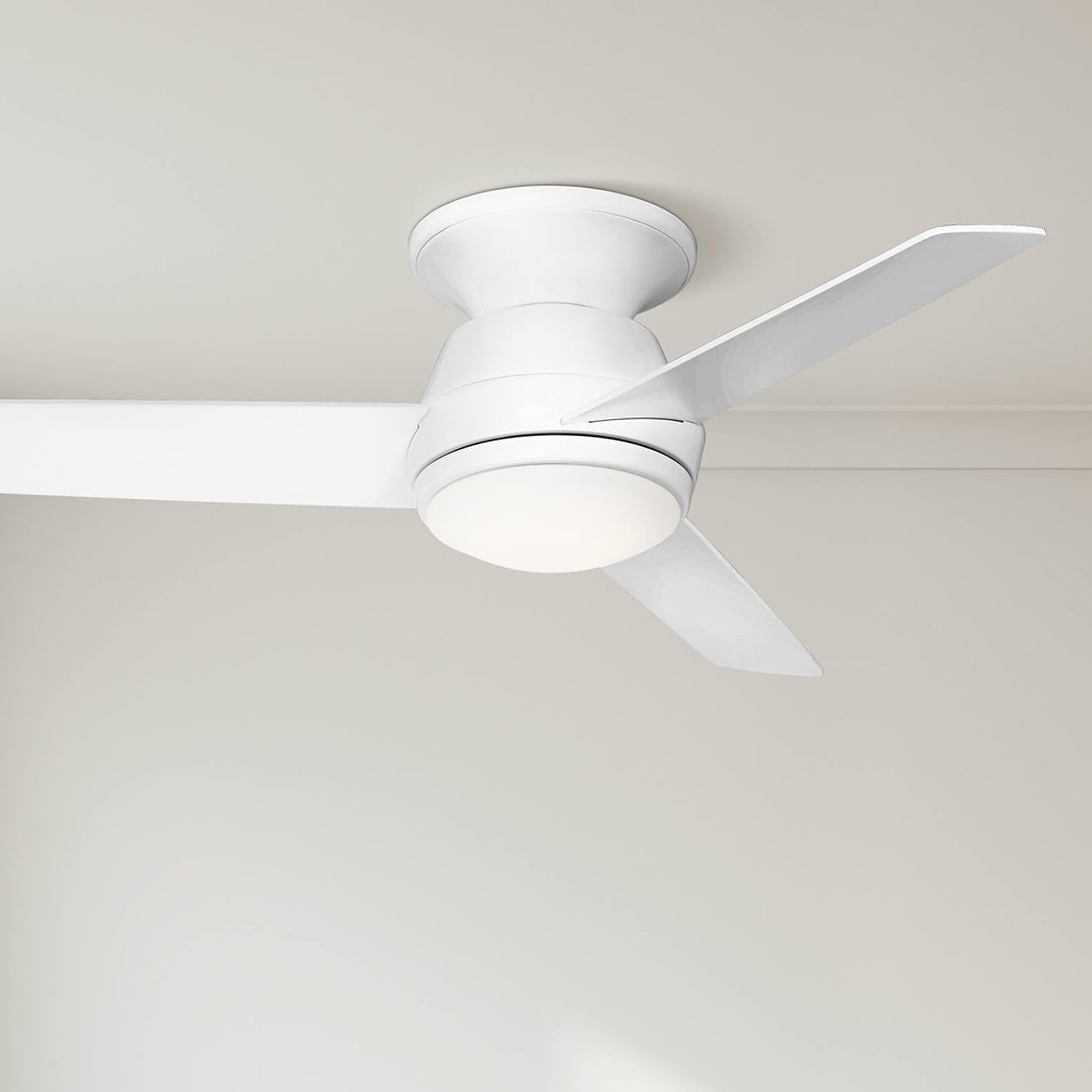 44-inch hugger ceiling fan with brushed nickel finish and opal glass light fixture, shown in [color] setting against [room background] — view 5