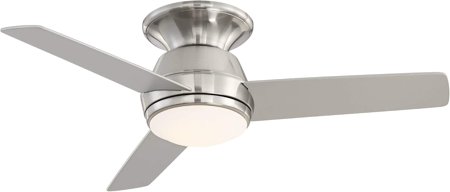 44-inch hugger ceiling fan with brushed nickel finish and opal glass light fixture, shown in [color] setting against [room background] — view 3b