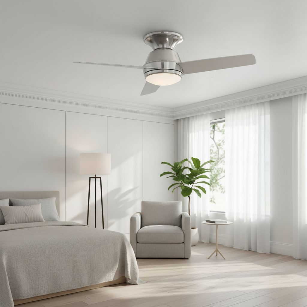 44-inch hugger ceiling fan with brushed nickel finish and opal glass light fixture, shown in [color] setting against [room background] — view 5b