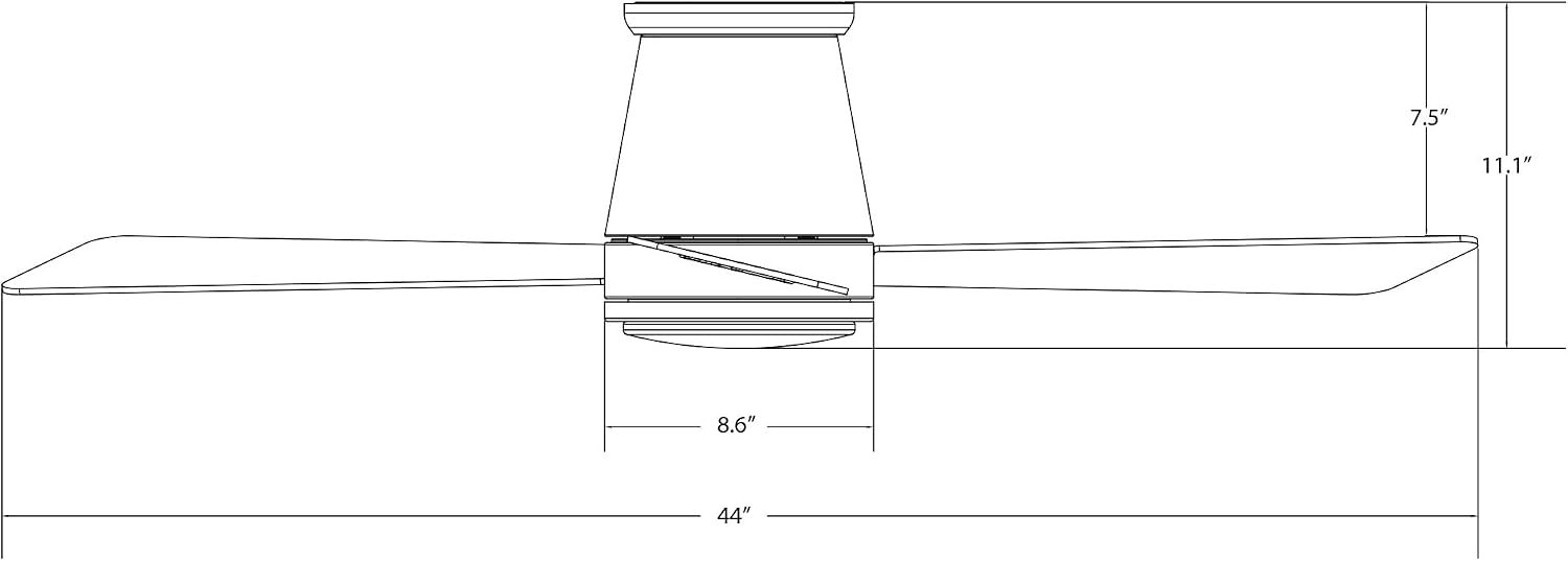 Matte white aluminum flush mount ceiling fan with three blades shown from below against ceiling in modern living room setting — view 3a