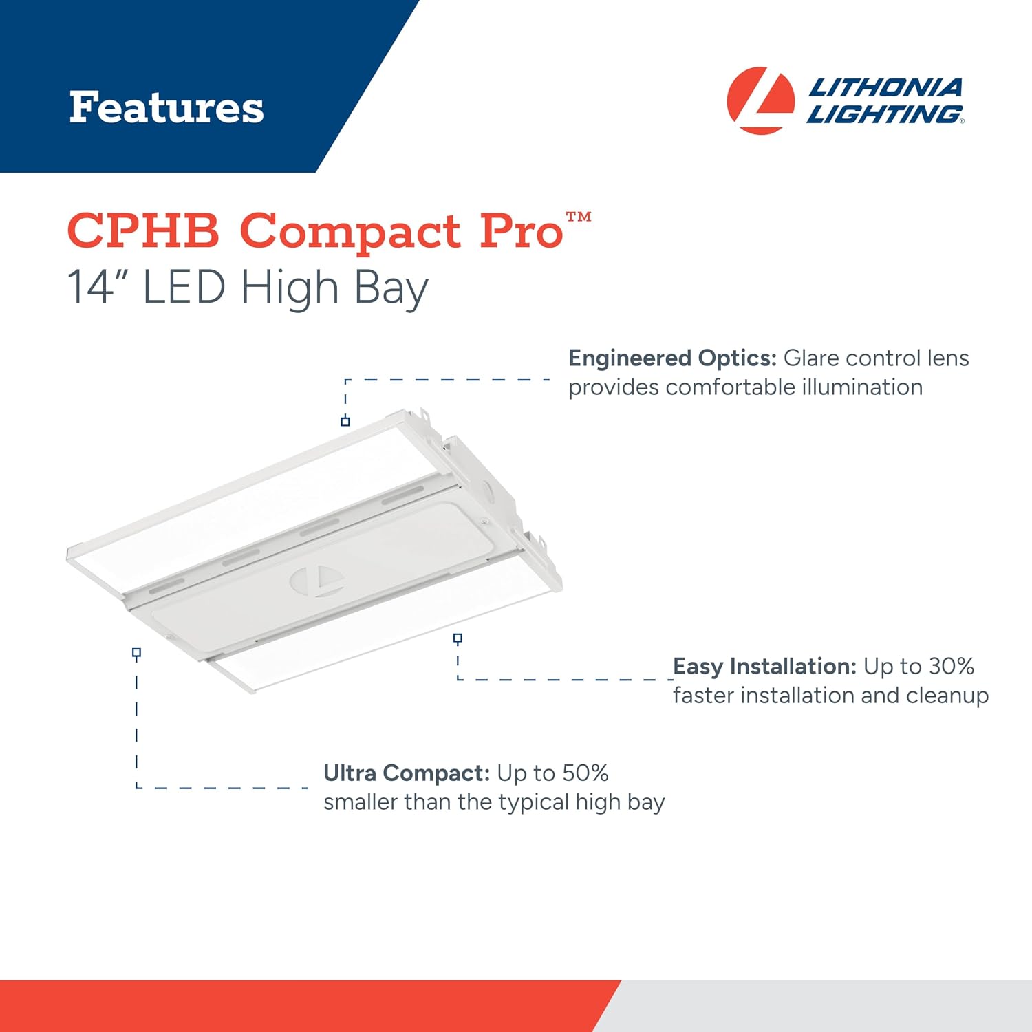 Industrial metal high bay LED ceiling light with cool daylight 5000K output, mounted fixture for garage or warehouse — back