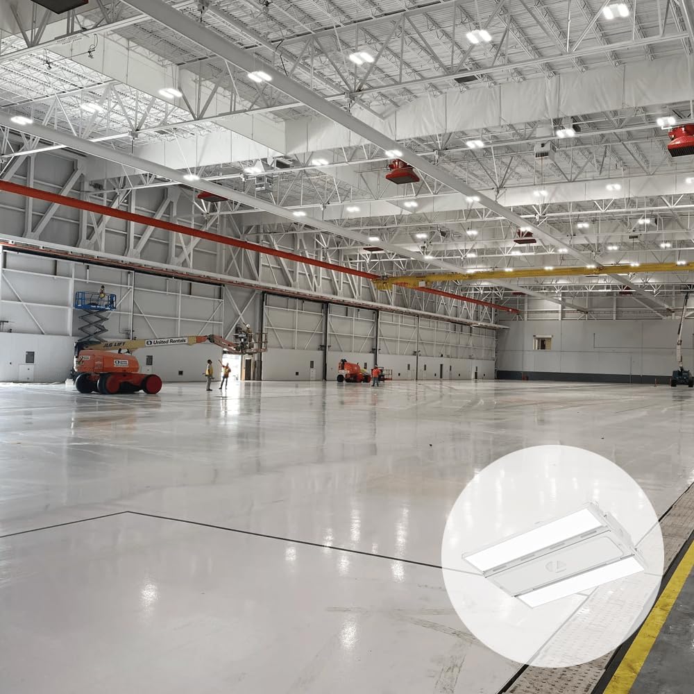 Industrial metal high bay LED ceiling light with cool daylight 5000K output, mounted fixture for garage or warehouse — view 7
