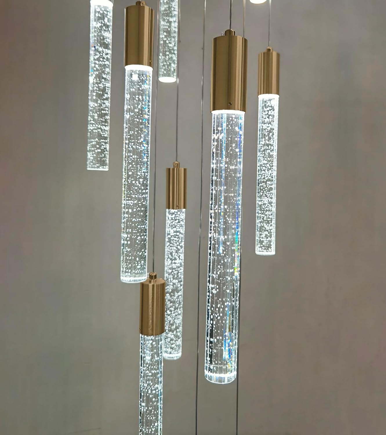 Modern brass gold crystal chandelier with 28 lights, dimmable remote control, suitable for high entryway ceilings — view 2