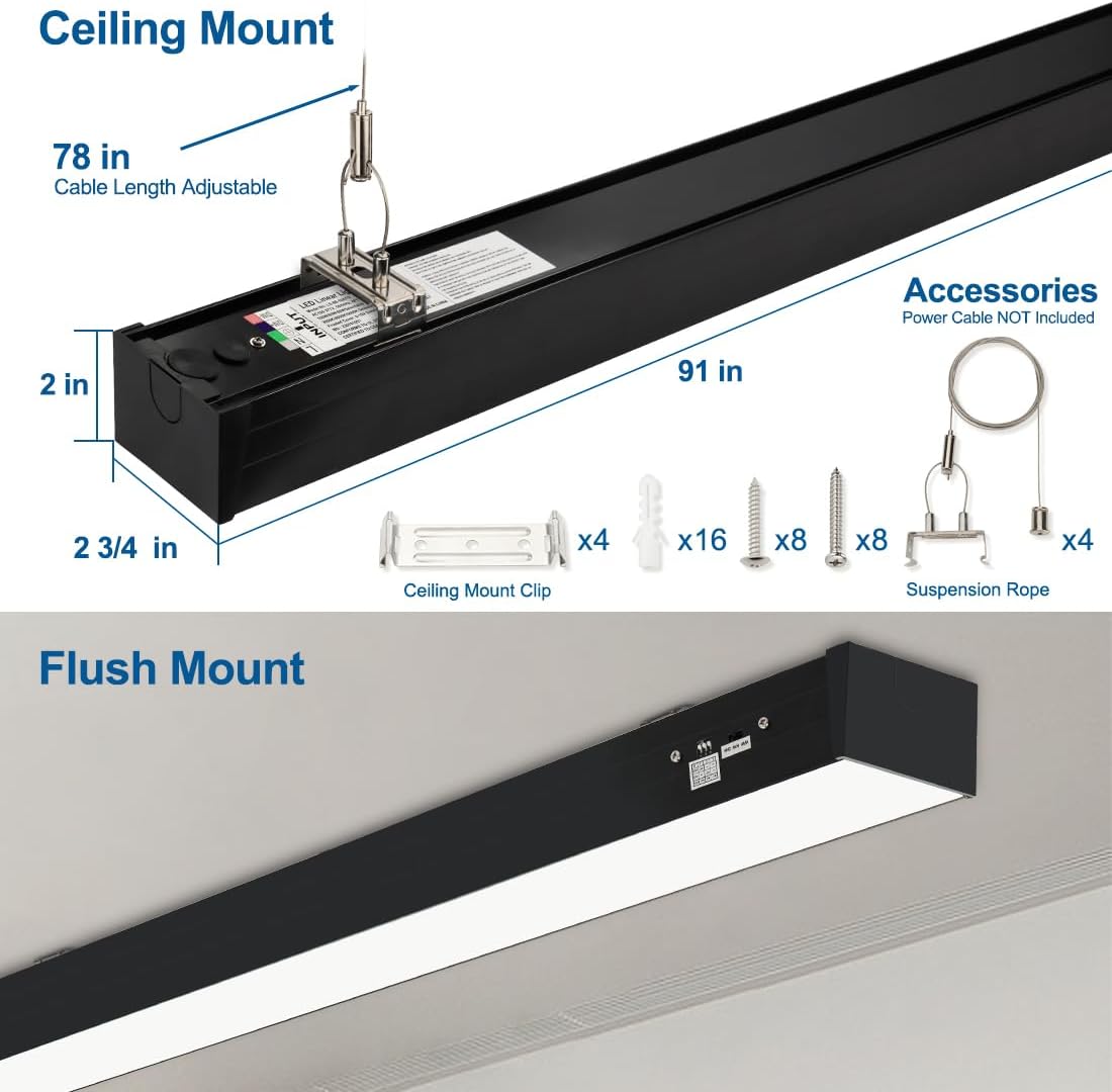 8-foot linear LED bay light with aluminum housing in cool white, overhead commercial-grade lighting fixture — view 3