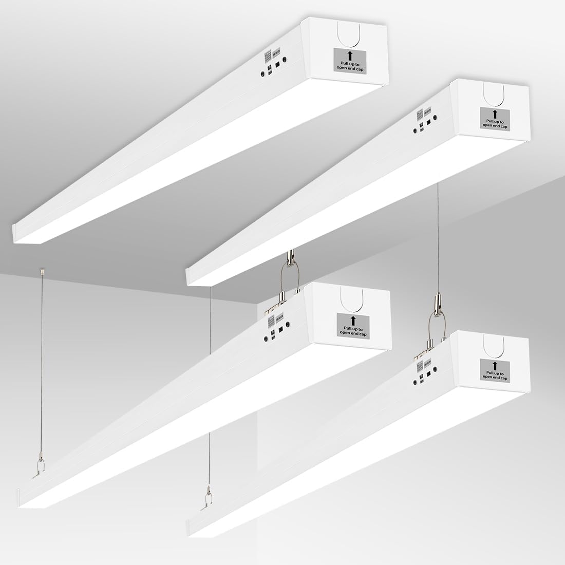 8-foot linear LED bay light with aluminum housing in cool white, overhead commercial-grade lighting fixture — view 5