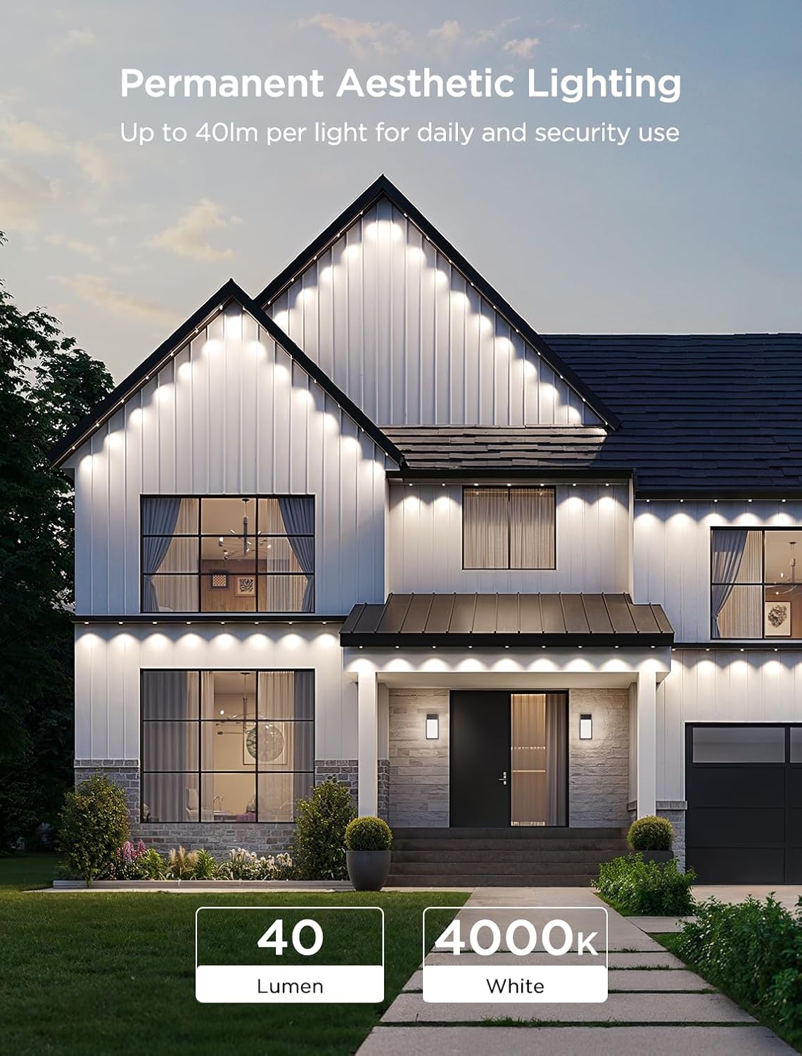 {color} RGBIC outdoor string lights, durable weather-resistant plastic and weatherproof wiring, {length} installation — view 2