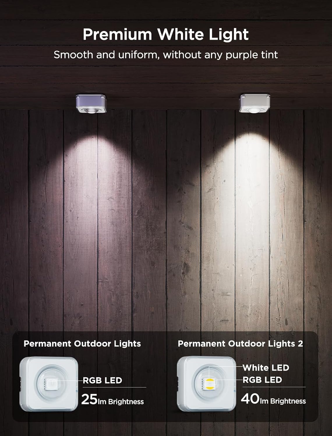 {color} RGBIC outdoor string lights, durable weather-resistant plastic and weatherproof wiring, {length} installation — view 3