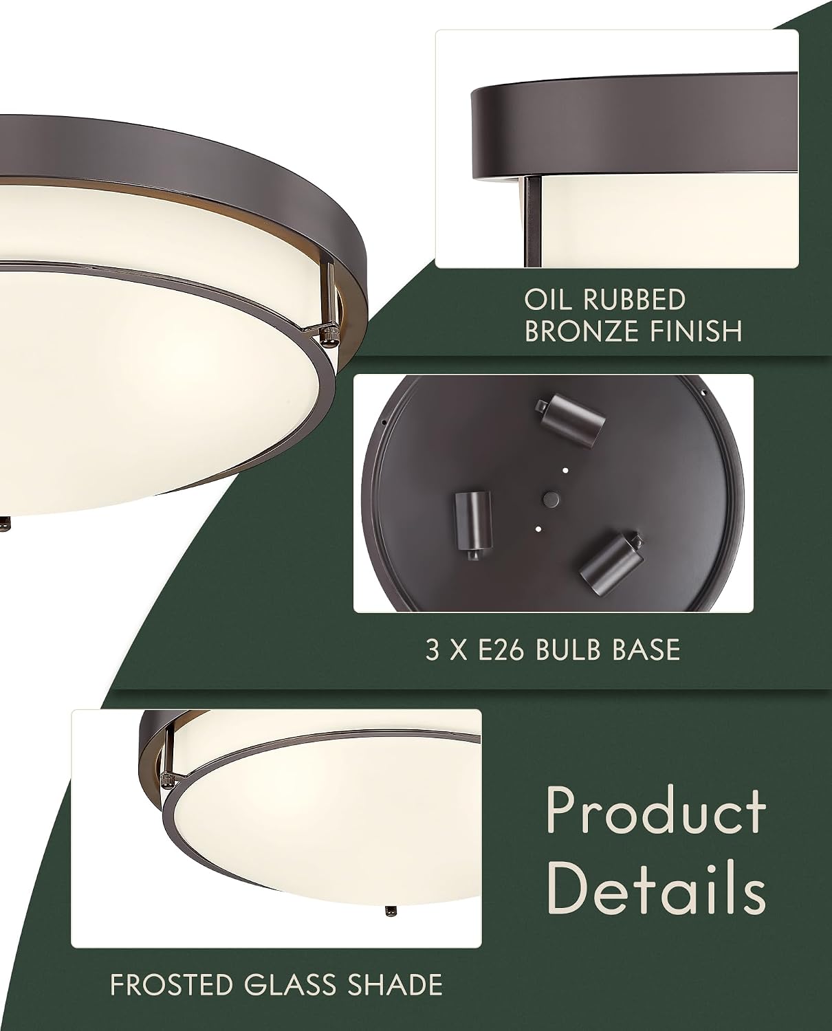 {color} metal flush mount ceiling light with {material} finish, {form_factor} design for {room} — view 3