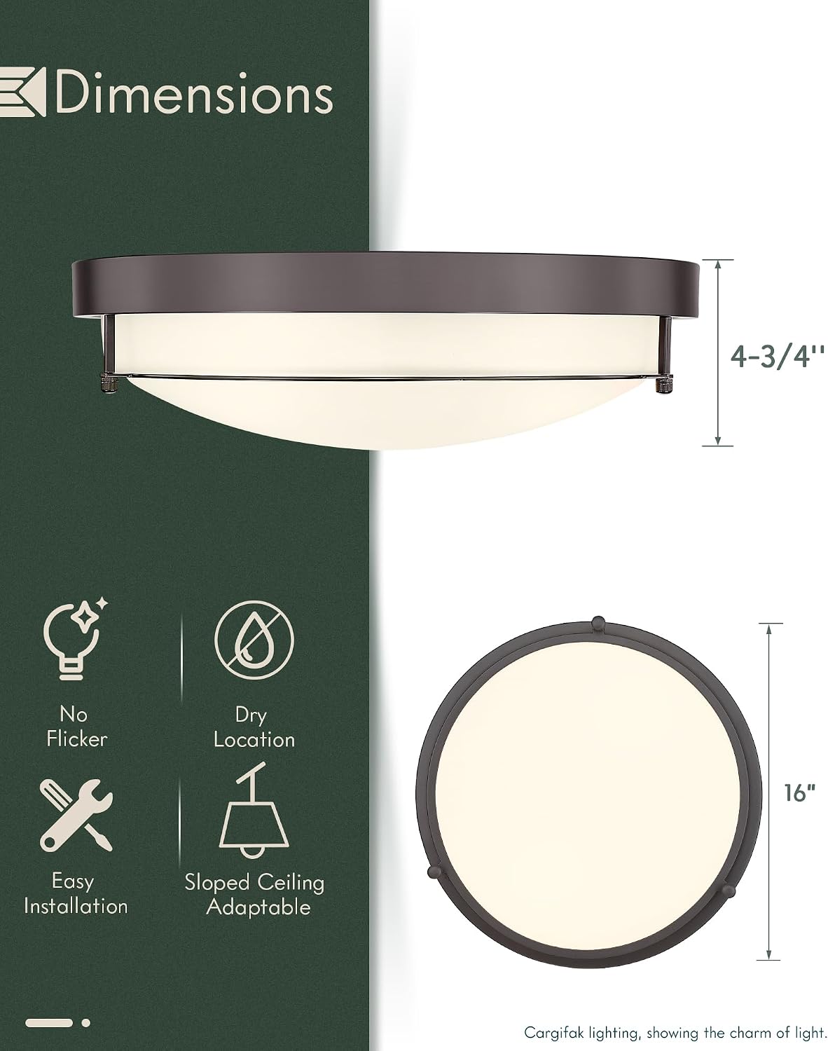{color} metal flush mount ceiling light with {material} finish, {form_factor} design for {room} — view 4