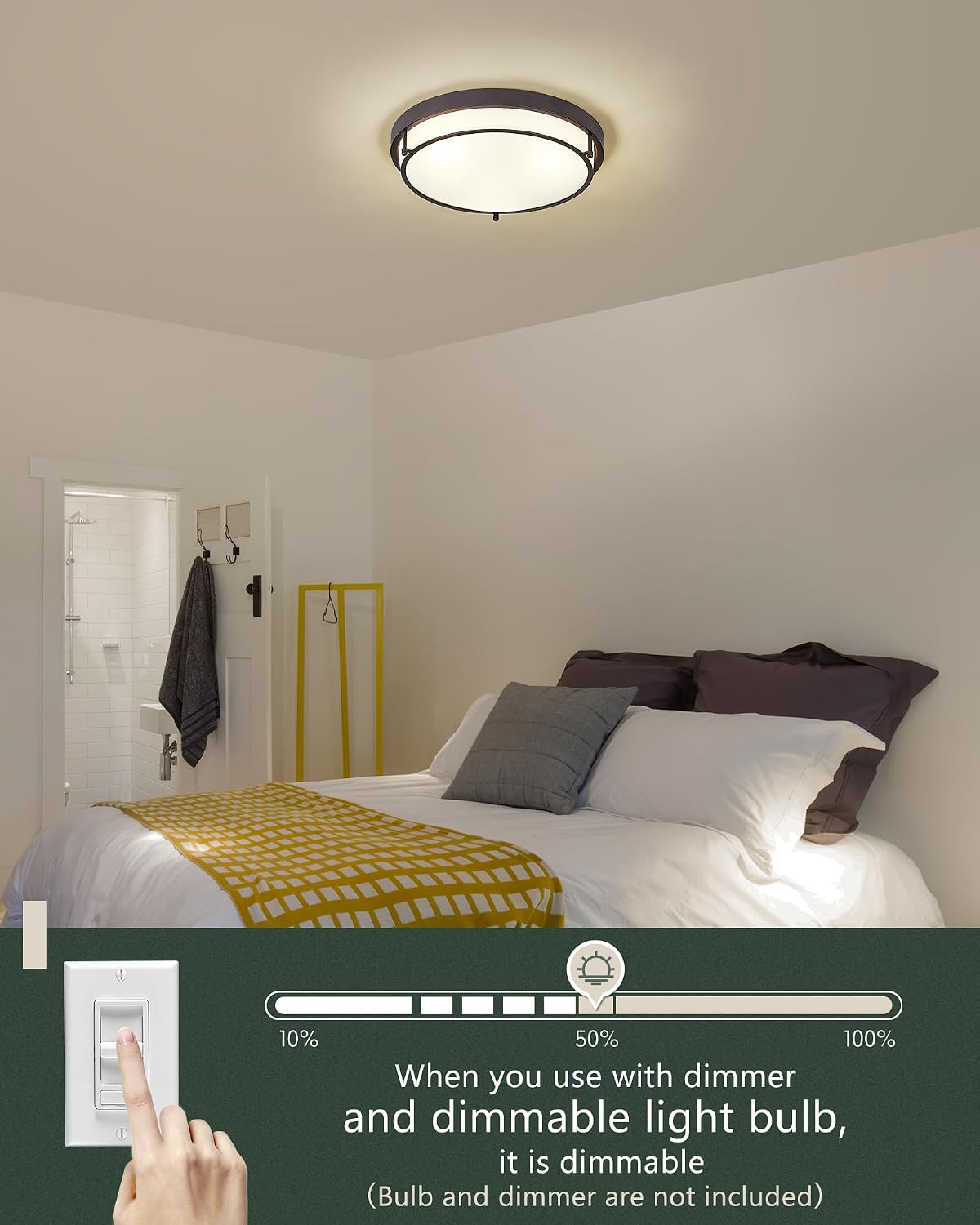 {color} metal flush mount ceiling light with {material} finish, {form_factor} design for {room} — view 5