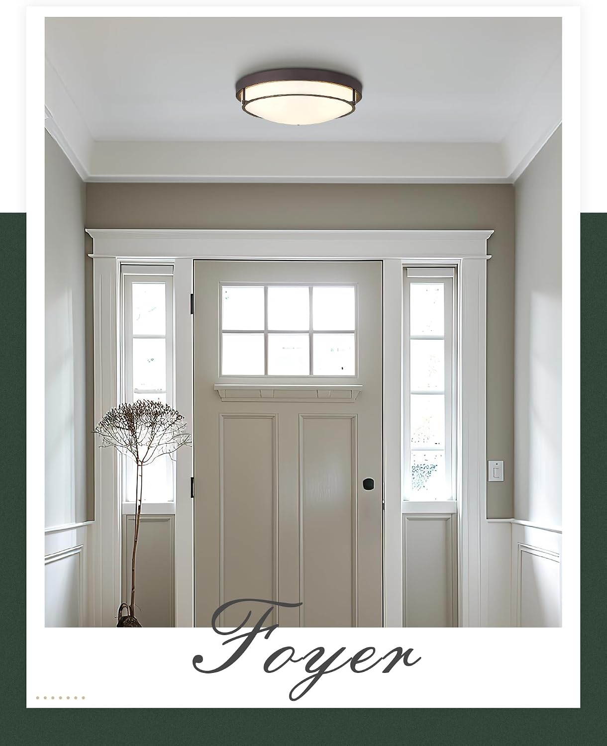 {color} metal flush mount ceiling light with {material} finish, {form_factor} design for {room} — hero view 1