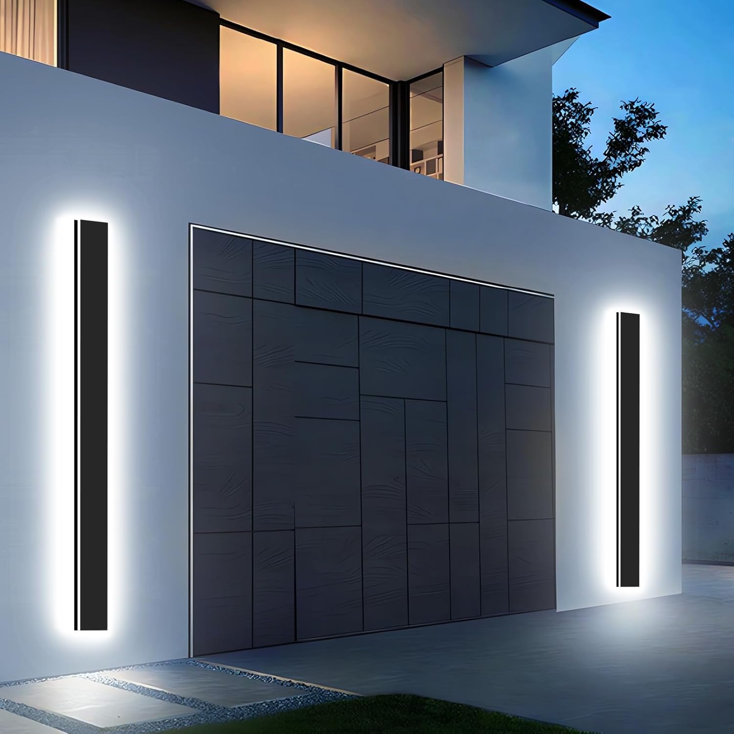 Black metal modern linear LED wall sconce with dimmable function, shown in [color variation] finish, suitable for outdoor entry and garage applications — front
