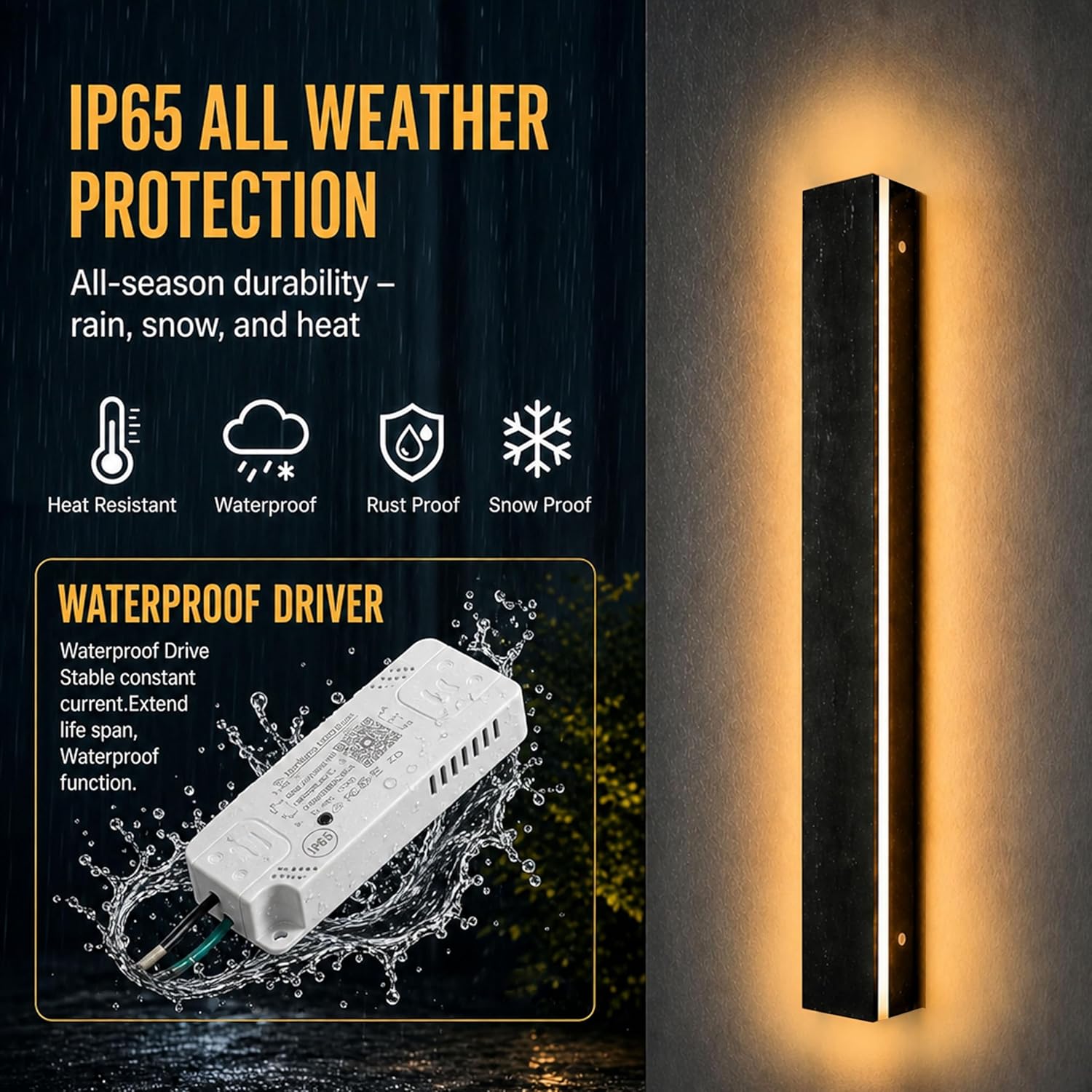 Black metal modern linear LED wall sconce with dimmable function, shown in [color variation] finish, suitable for outdoor entry and garage applications — side