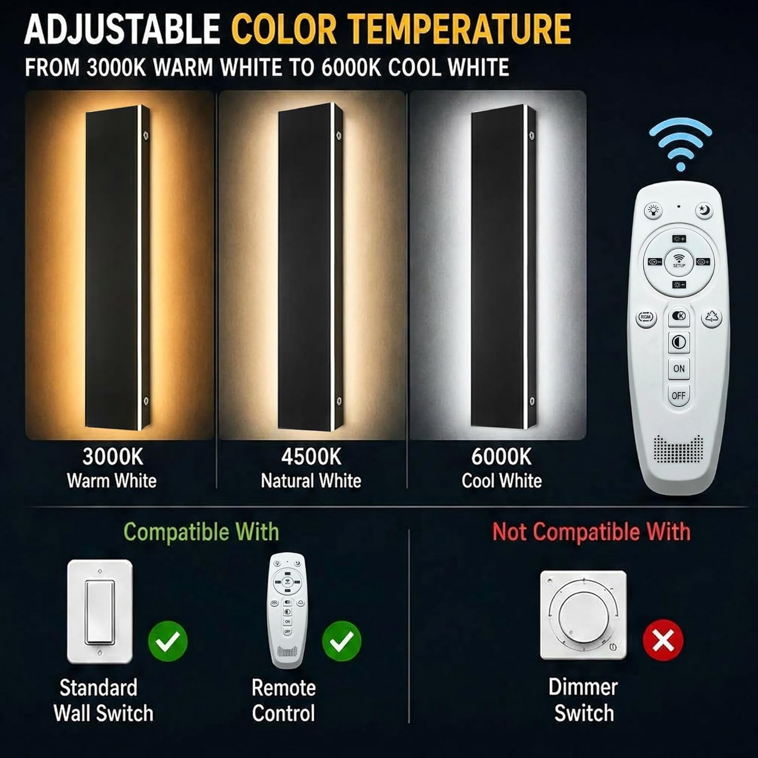 Black metal modern linear LED wall sconce with dimmable function, shown in [color variation] finish, suitable for outdoor entry and garage applications — back