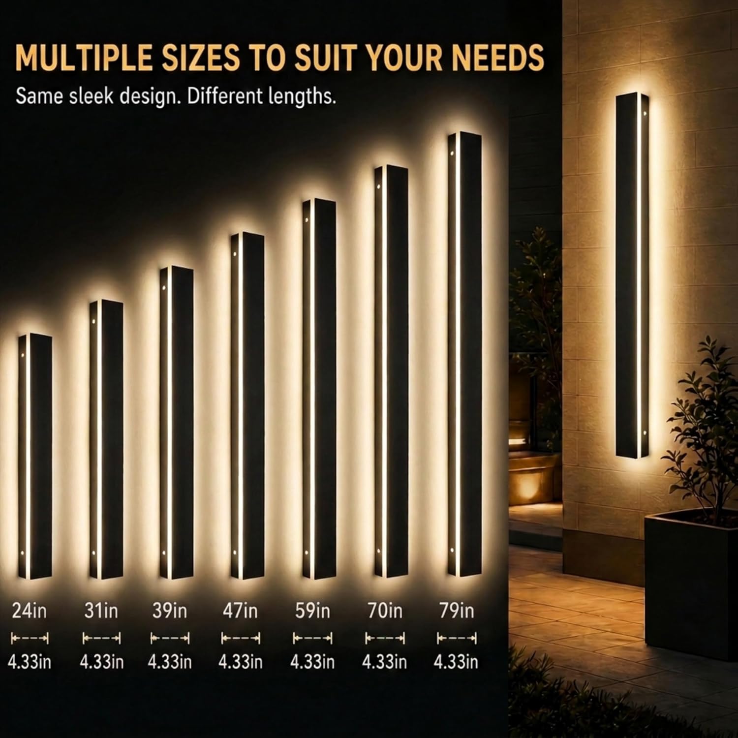 Black metal modern linear LED wall sconce with dimmable function, shown in [color variation] finish, suitable for outdoor entry and garage applications — view 5