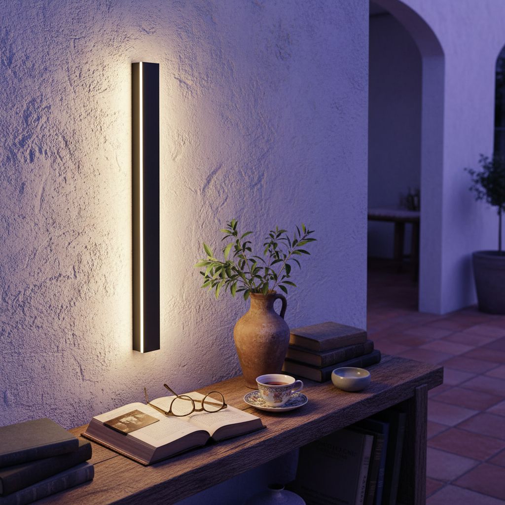 Black metal modern linear LED wall sconce with dimmable function, shown in [color variation] finish, suitable for outdoor entry and garage applications — view 3a