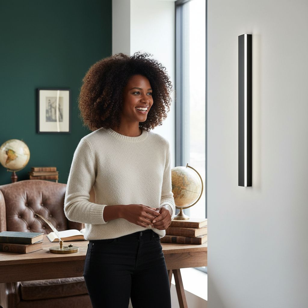 Black metal modern linear LED wall sconce with dimmable function, shown in [color variation] finish, suitable for outdoor entry and garage applications — view 6