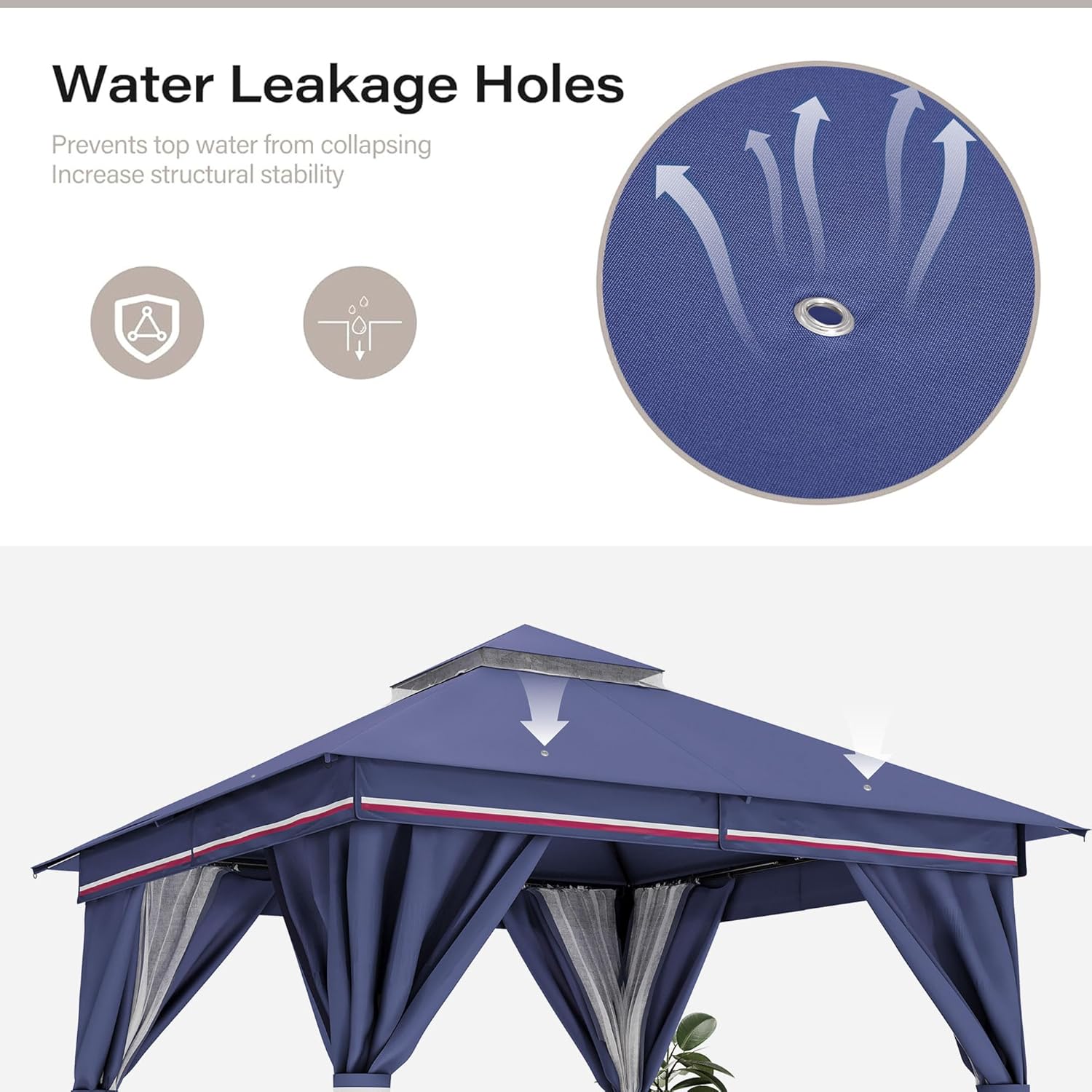 [Color] metal-frame patio gazebo with polyester fabric roof and mesh mosquito netting, [angle/view] view — view 3
