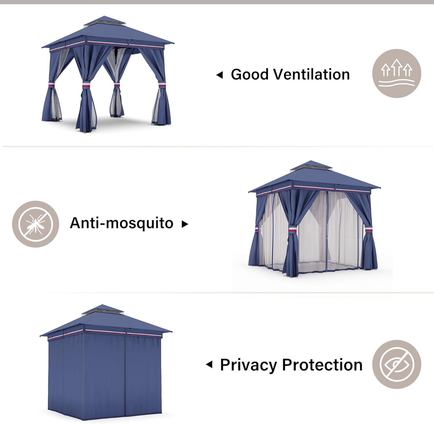 [Color] metal-frame patio gazebo with polyester fabric roof and mesh mosquito netting, [angle/view] view — view 4