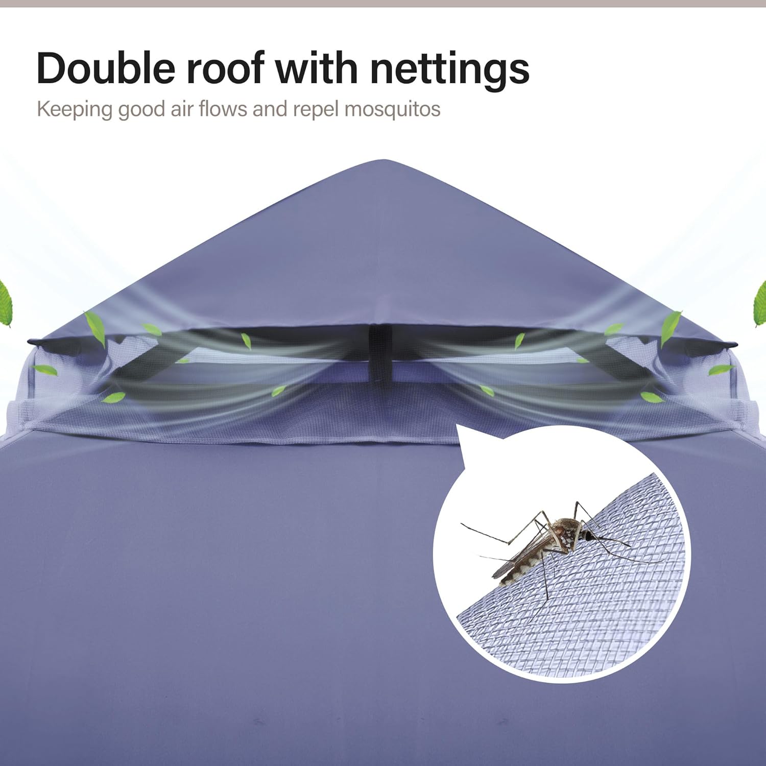 [Color] metal-frame patio gazebo with polyester fabric roof and mesh mosquito netting, [angle/view] view — view 5b