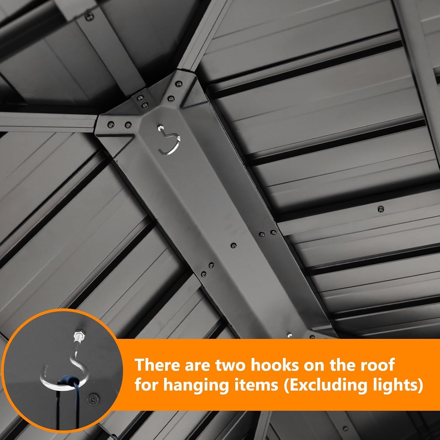 {{color}} wood gazebo with galvanized steel double roof, {{angle}} view — detail
