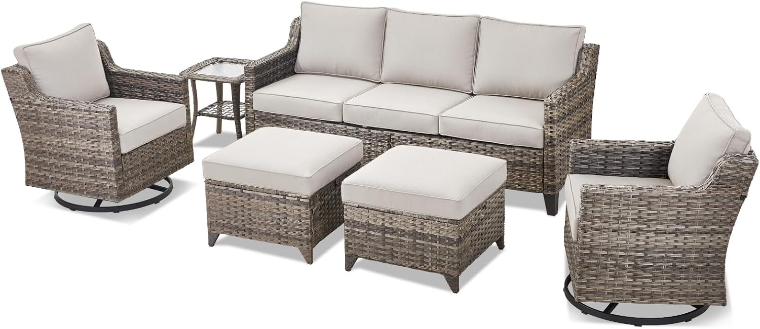 [Color] wicker [form factor] with [cushion detail], shown in [setting context] — view 5