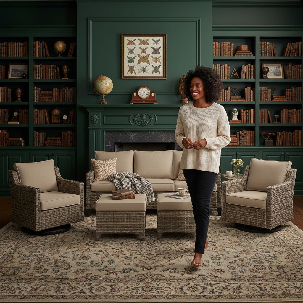 [Color] wicker [form factor] with [cushion detail], shown in [setting context] — view 3b