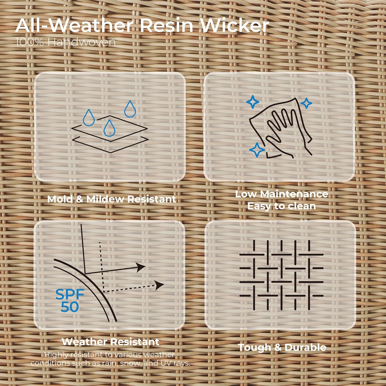 [Product view] - light brown rattan wicker [product type] with beige cushioned seat, coastal outdoor furniture styling — view 3