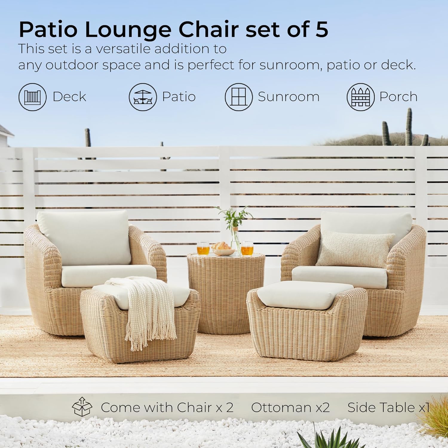 [Product view] - light brown rattan wicker [product type] with beige cushioned seat, coastal outdoor furniture styling — view 4