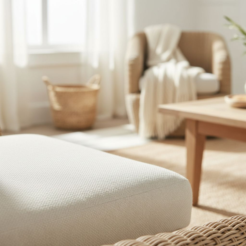 [Product view] - light brown rattan wicker [product type] with beige cushioned seat, coastal outdoor furniture styling — view 7