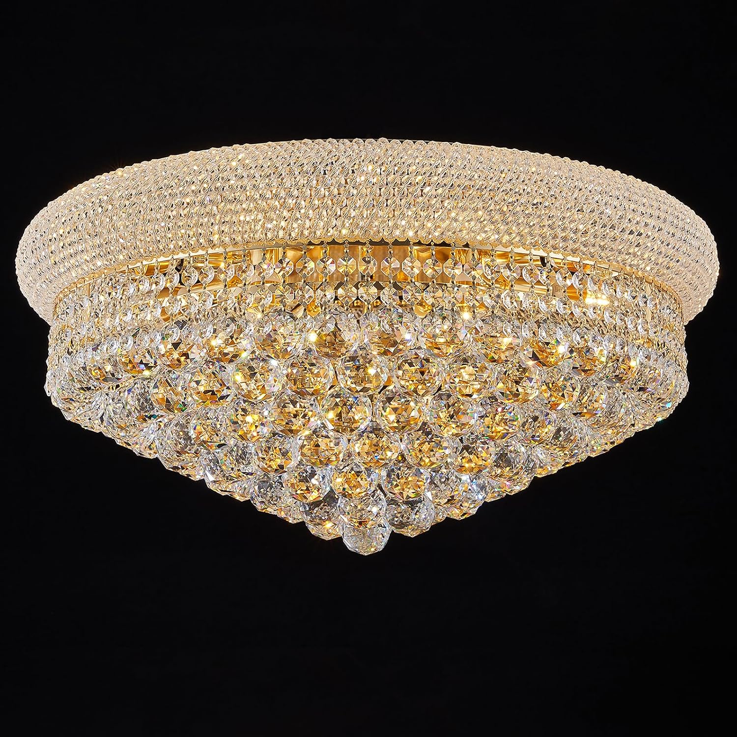 Crystal flush mount chandelier with chrome finish and brass-gold accents, modern farmhouse style ceiling fixture — view 4