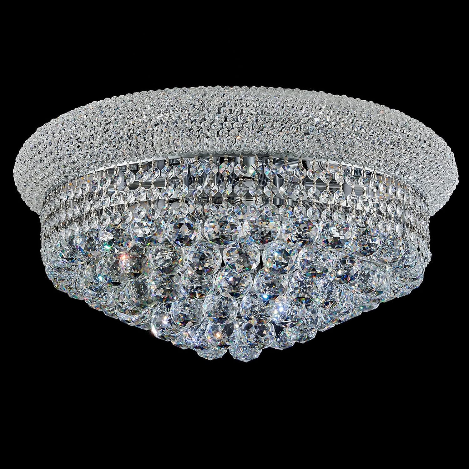 Crystal flush mount chandelier with chrome finish and brass-gold accents, modern farmhouse style ceiling fixture — view 5