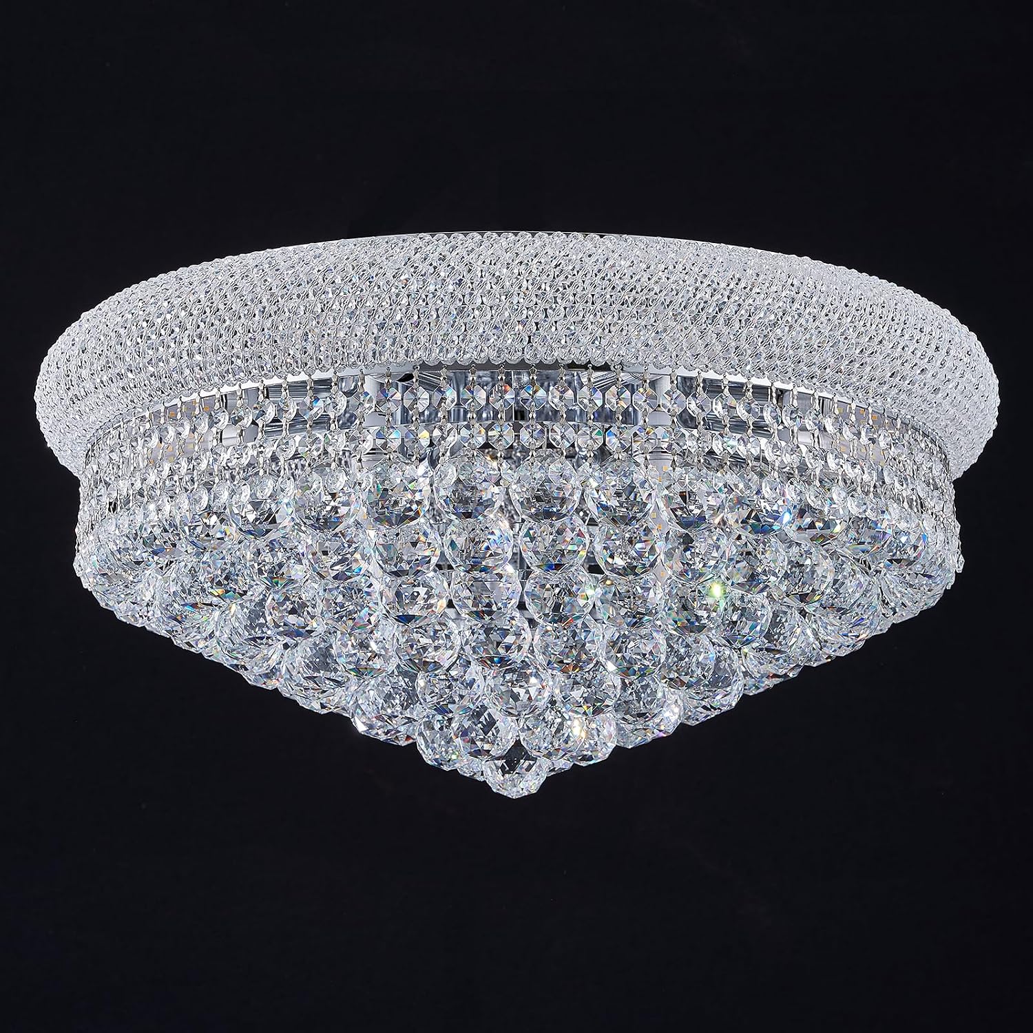 Crystal flush mount chandelier with chrome finish and brass-gold accents, modern farmhouse style ceiling fixture — view 2