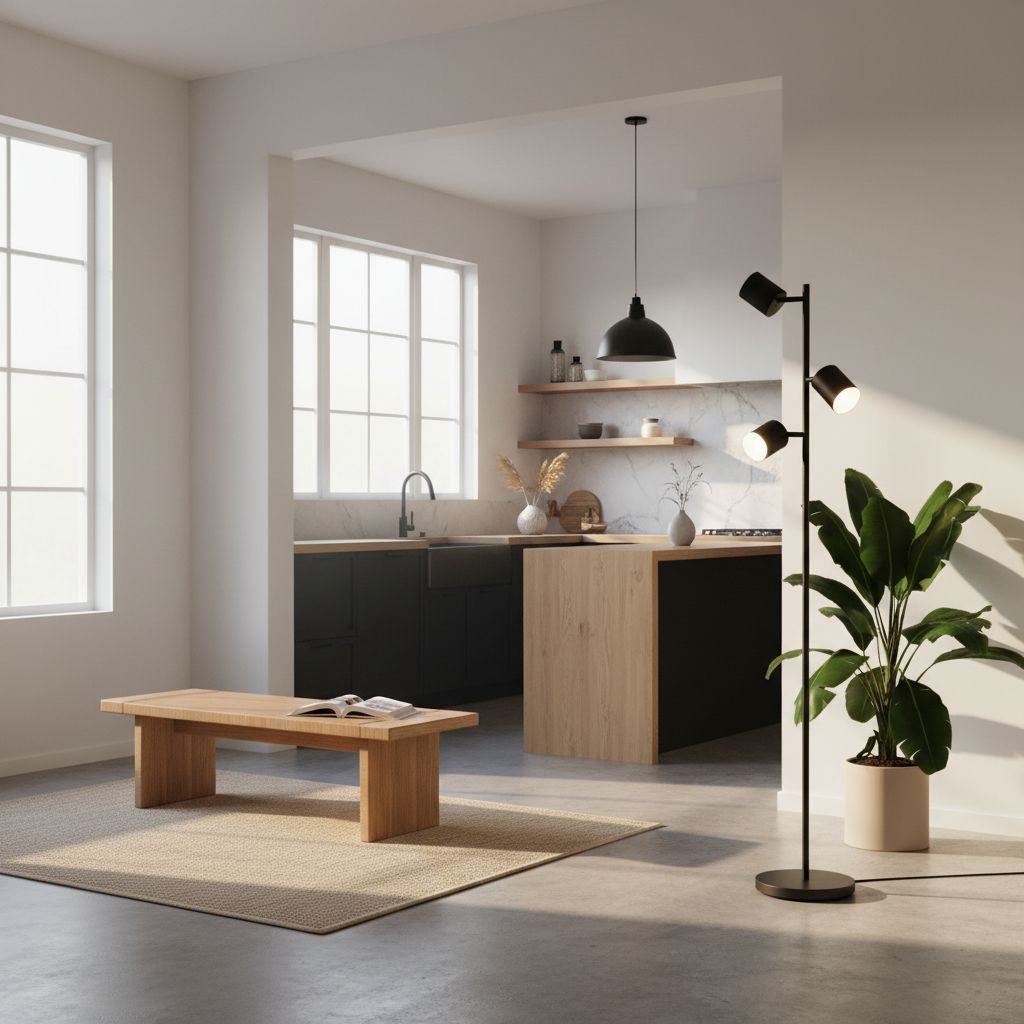 [Color] modern floor lamp with metal base and rotating light heads, displaying [specific color/scene] ambient lighting — view 5b
