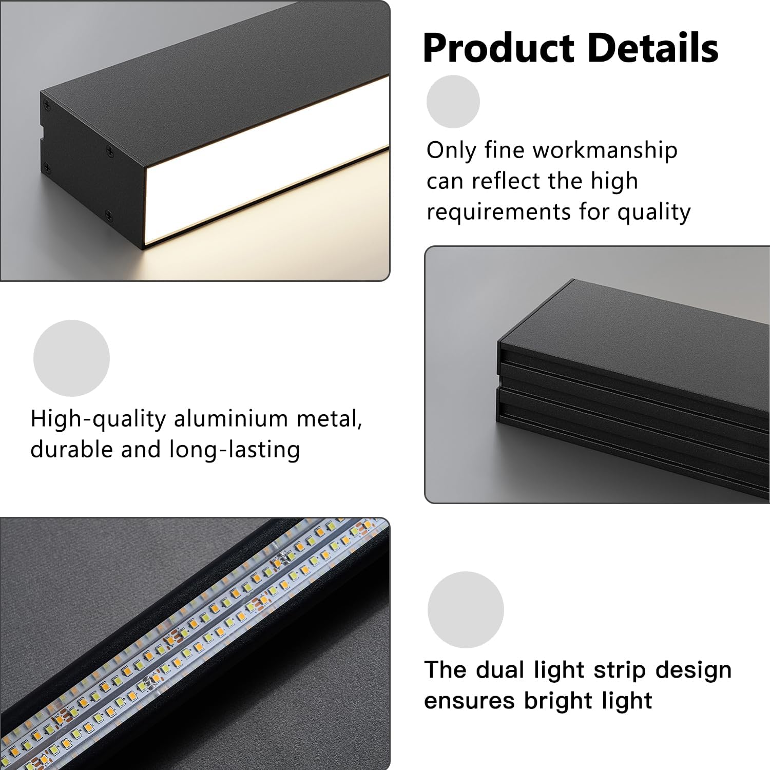 Black metal linear LED ceiling light with remote control, modern minimalist design for living room installation — view 4