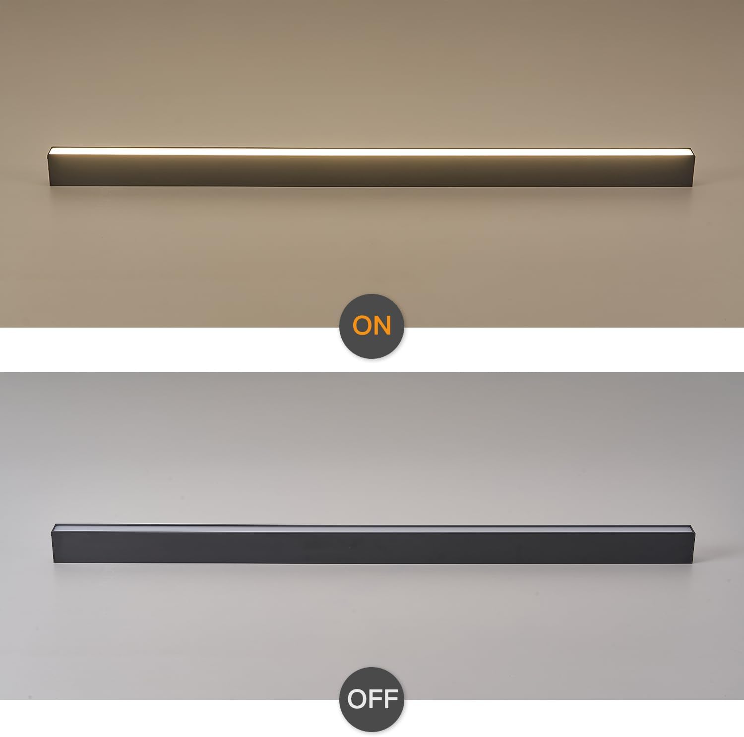 Black metal linear LED ceiling light with remote control, modern minimalist design for living room installation — view 5