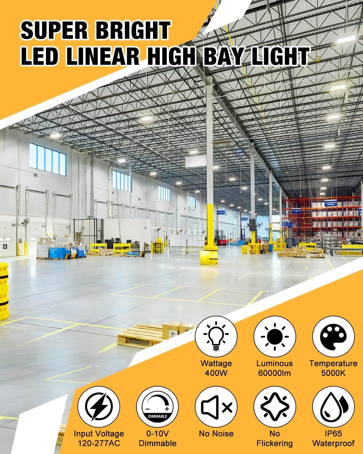 Industrial aluminum 400W 4FT LED linear high bay light with cool daylight white 5000K output, metal housing design for warehouse and garage lighting — view 2