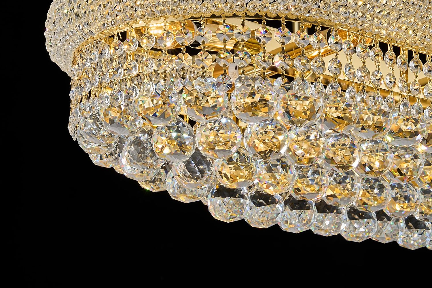 Rectangular crystal chandelier with gold-finished metal frame and multiple crystal elements, {color} finish, shown in {room_setting} — view 3