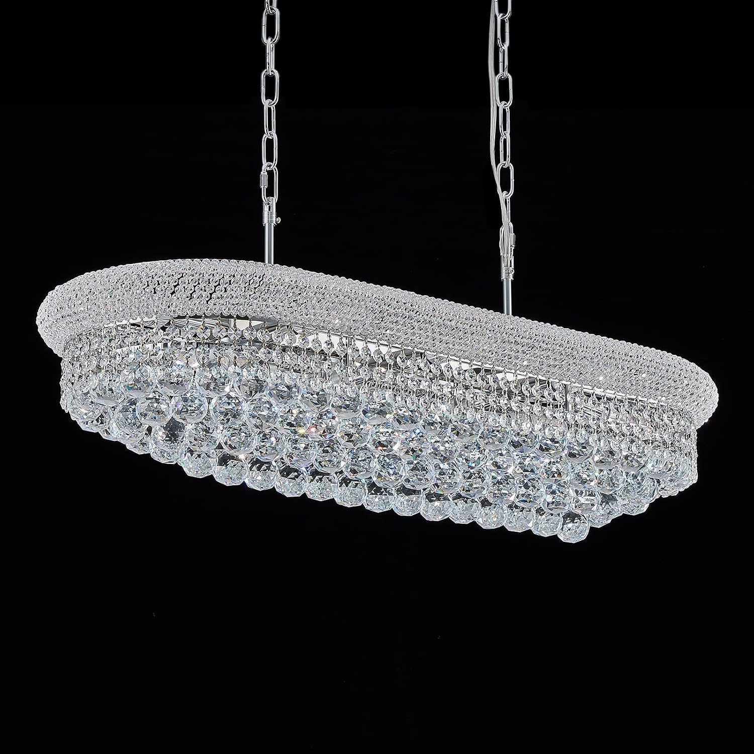 Rectangular crystal chandelier with gold-finished metal frame and multiple crystal elements, {color} finish, shown in {room_setting} — view 4