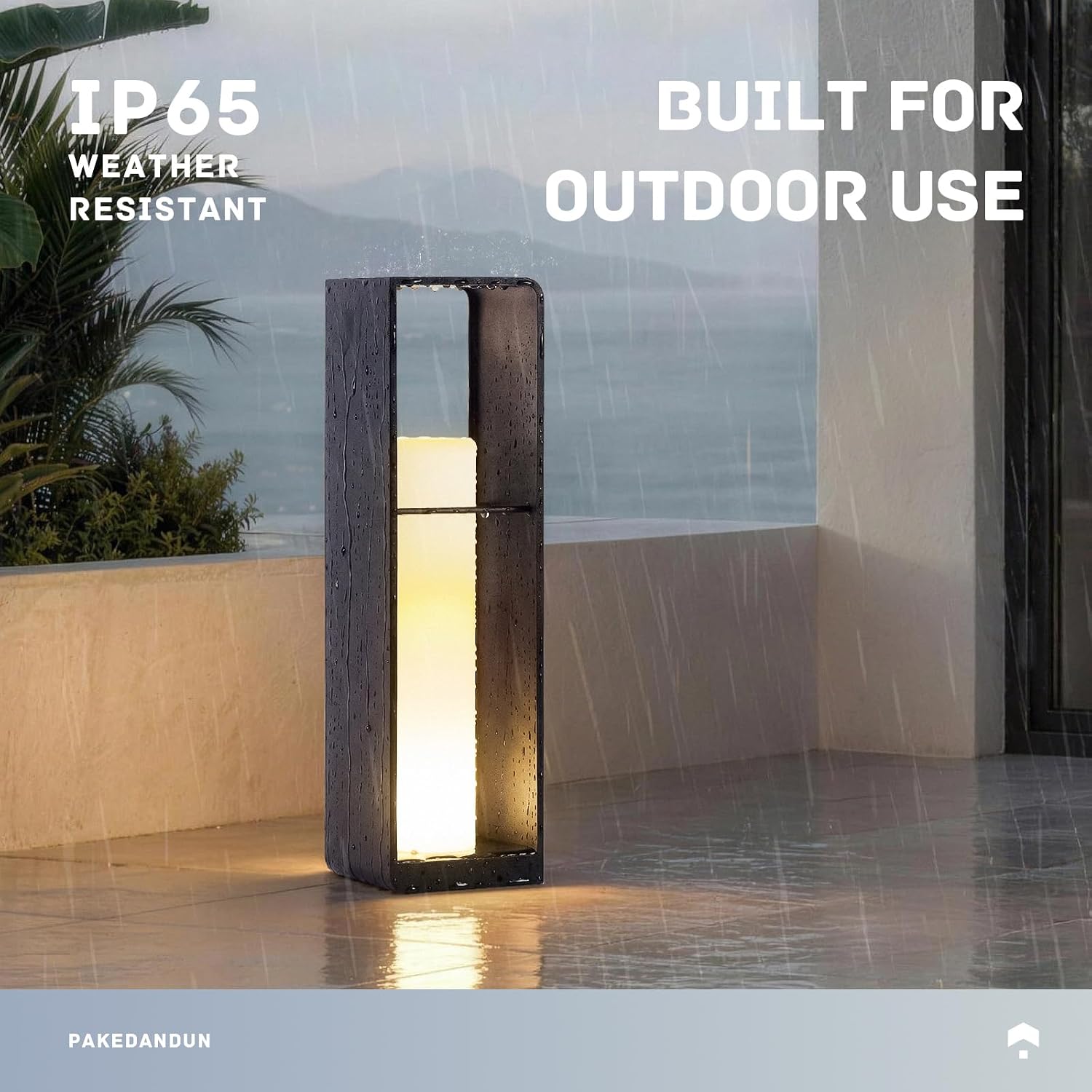 Modern metal corner floor lamp with waterproof housing in neutral finish, displaying warm white 3000K LED light — detail
