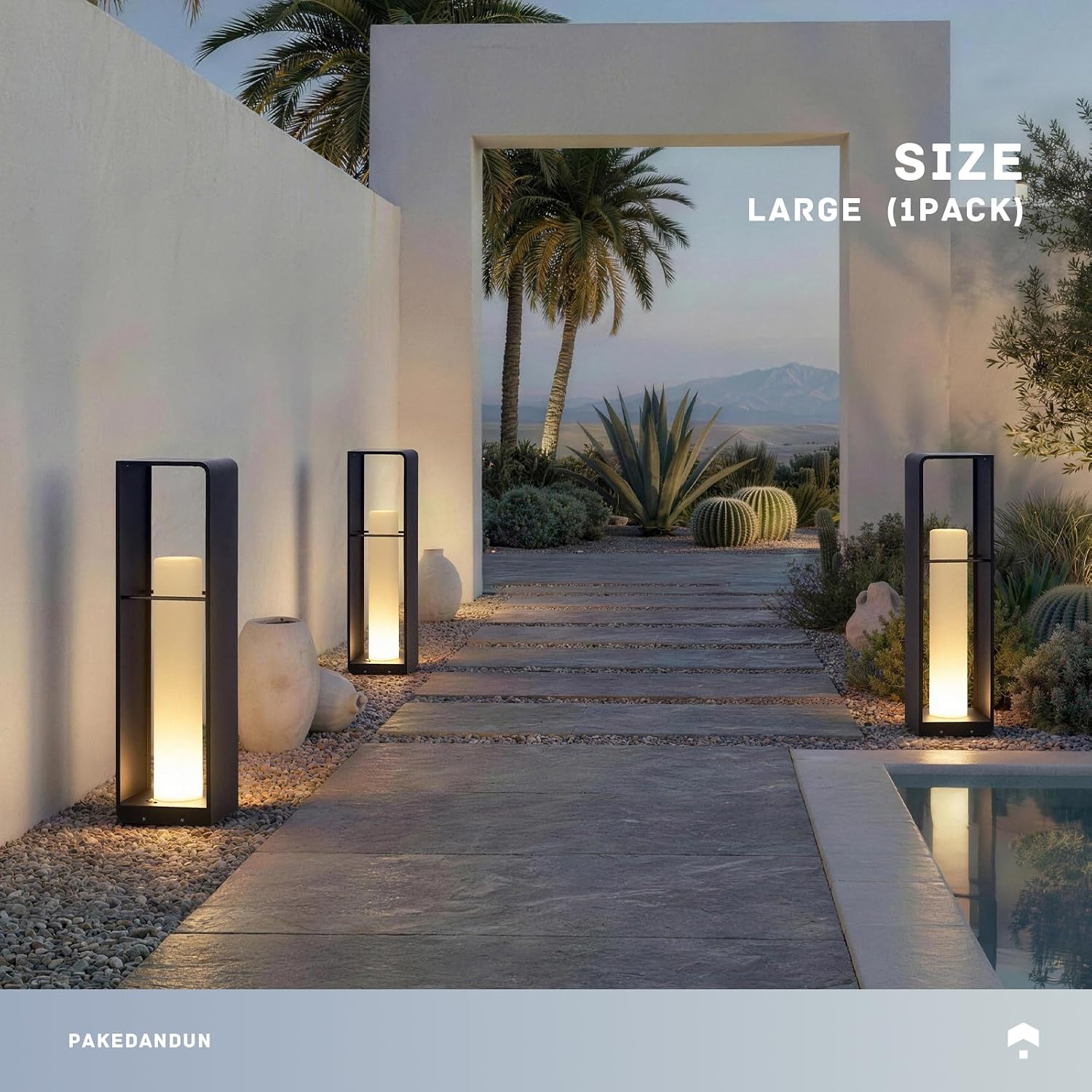 Modern metal corner floor lamp with waterproof housing in neutral finish, displaying warm white 3000K LED light — view 2