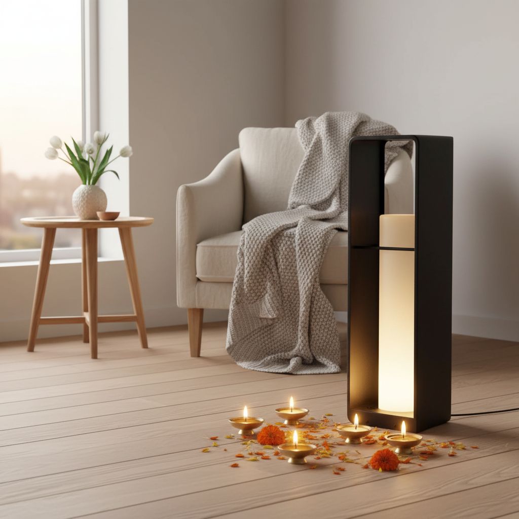 Modern metal corner floor lamp with waterproof housing in neutral finish, displaying warm white 3000K LED light — view 4