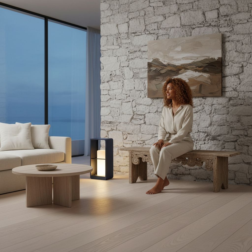 Modern solar floor lamp in neutral aluminum finish with tempered glass panels, shown in outdoor patio setting — view 6